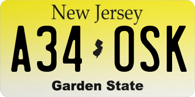NJ license plate A34OSK