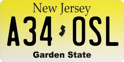 NJ license plate A34OSL