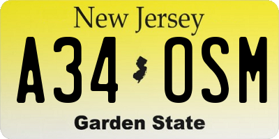 NJ license plate A34OSM