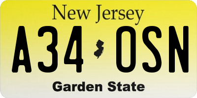 NJ license plate A34OSN