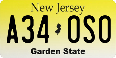 NJ license plate A34OSO
