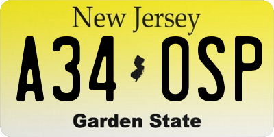NJ license plate A34OSP