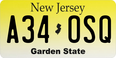 NJ license plate A34OSQ