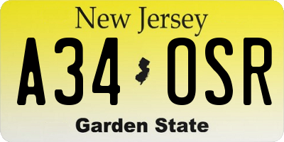 NJ license plate A34OSR