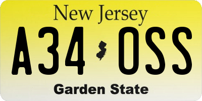 NJ license plate A34OSS