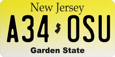 NJ license plate A34OSU