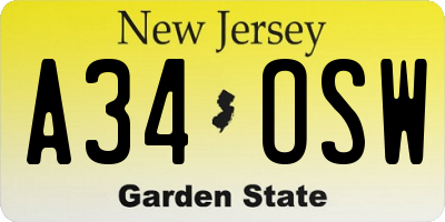NJ license plate A34OSW