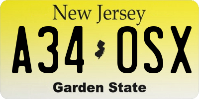 NJ license plate A34OSX