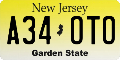 NJ license plate A34OTO