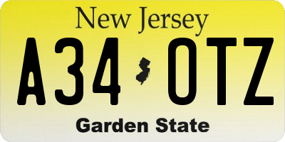 NJ license plate A34OTZ
