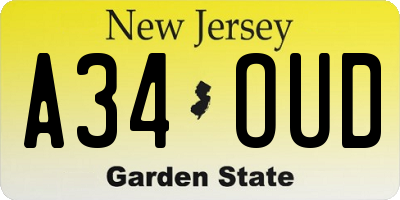 NJ license plate A34OUD
