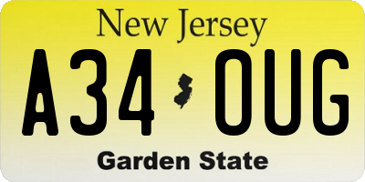 NJ license plate A34OUG