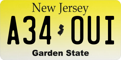 NJ license plate A34OUI