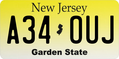 NJ license plate A34OUJ