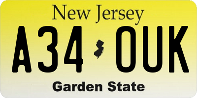 NJ license plate A34OUK