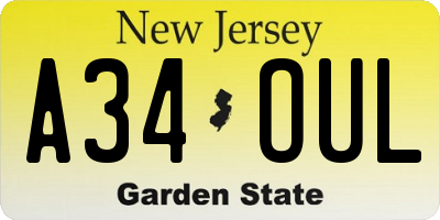NJ license plate A34OUL