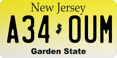 NJ license plate A34OUM