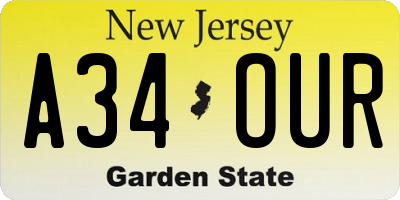 NJ license plate A34OUR