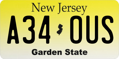 NJ license plate A34OUS