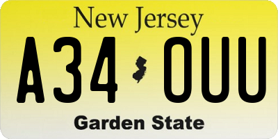 NJ license plate A34OUU