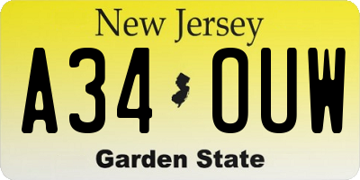 NJ license plate A34OUW