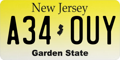 NJ license plate A34OUY