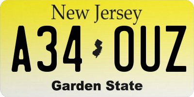 NJ license plate A34OUZ