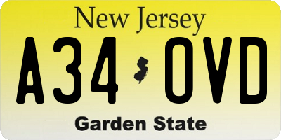 NJ license plate A34OVD