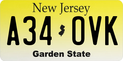 NJ license plate A34OVK