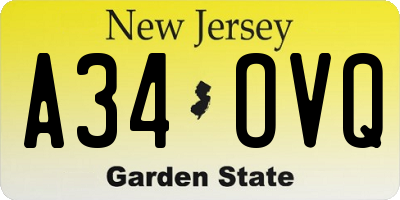 NJ license plate A34OVQ