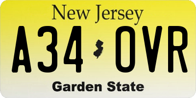 NJ license plate A34OVR
