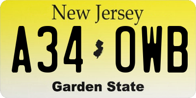 NJ license plate A34OWB