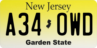 NJ license plate A34OWD