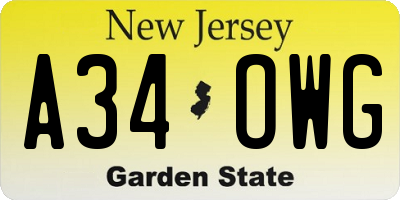 NJ license plate A34OWG