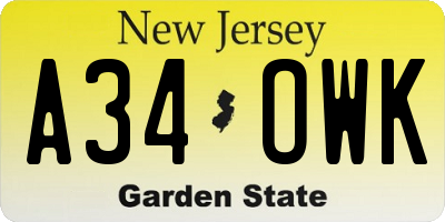 NJ license plate A34OWK