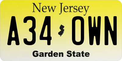 NJ license plate A34OWN