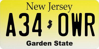 NJ license plate A34OWR