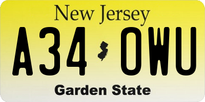 NJ license plate A34OWU