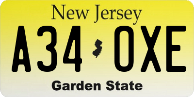 NJ license plate A34OXE