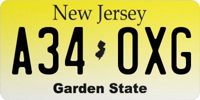 NJ license plate A34OXG