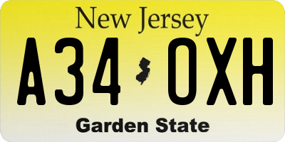 NJ license plate A34OXH