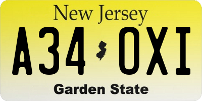 NJ license plate A34OXI