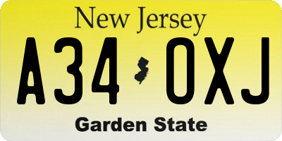NJ license plate A34OXJ