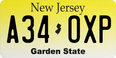 NJ license plate A34OXP