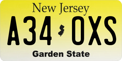 NJ license plate A34OXS