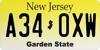 NJ license plate A34OXW