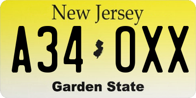 NJ license plate A34OXX
