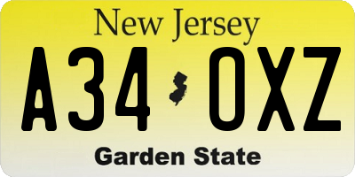 NJ license plate A34OXZ