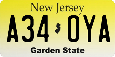 NJ license plate A34OYA