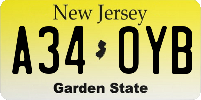 NJ license plate A34OYB